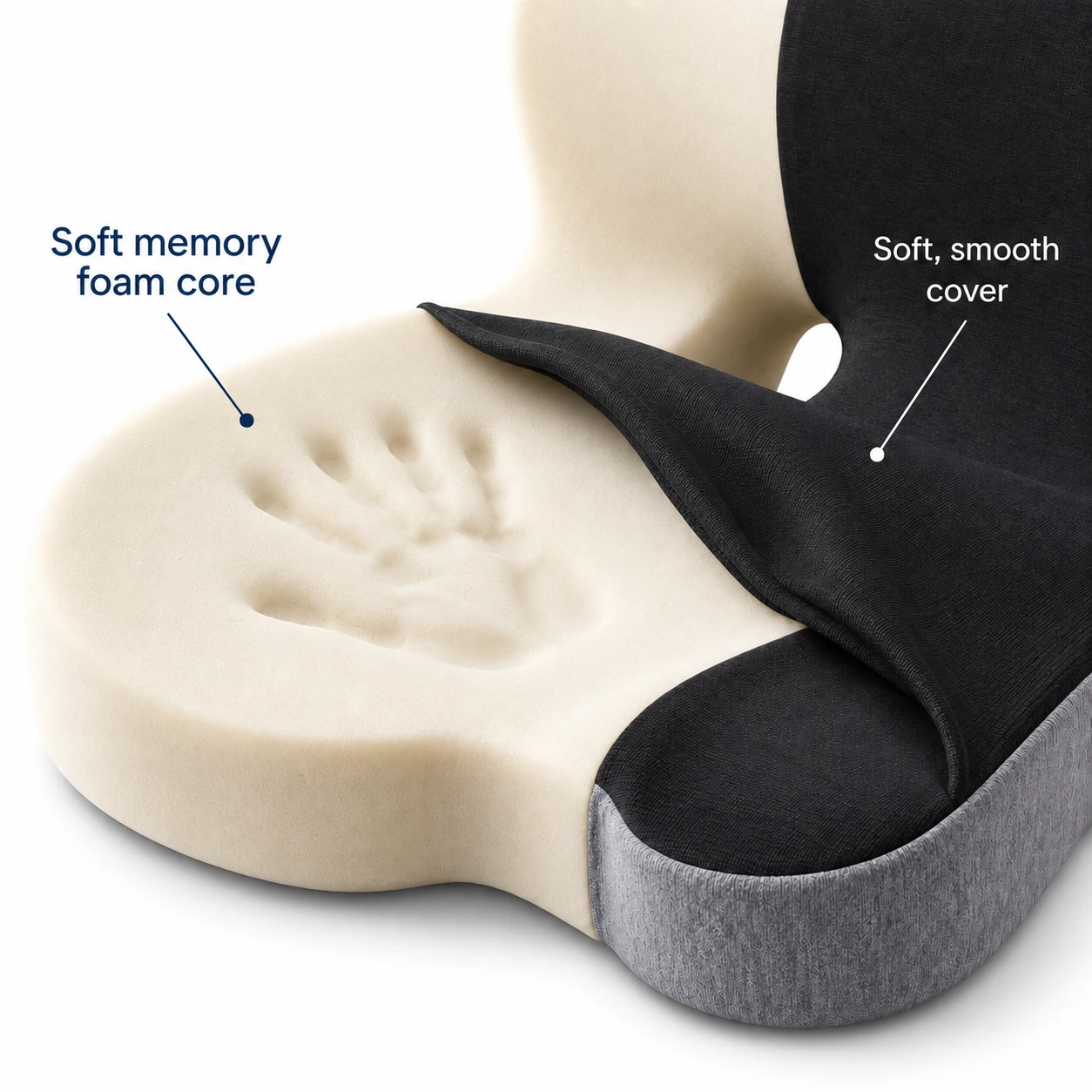 Product illustration showing the OrthoBase foam core with a hand-shaped impression and the cover peeled back.